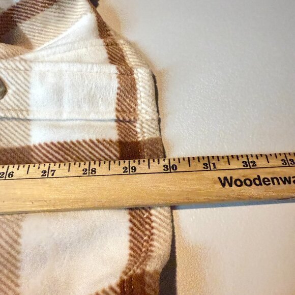 Eddie Bauer Women XL Fleece Shacket Shirt Jacket Buttons Brown Plaid Oversized - Picture 8 of 9